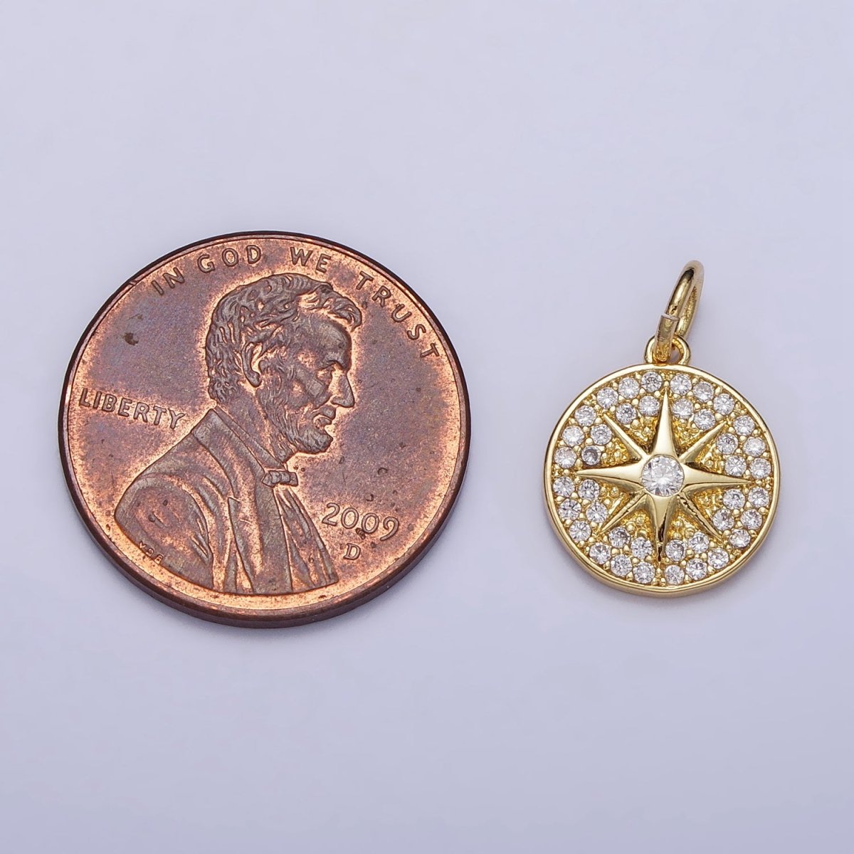 Gold, Silver Micro Paved Celestial North Star Round Coin Charm in Gold & Silver | AC1003 AC1004