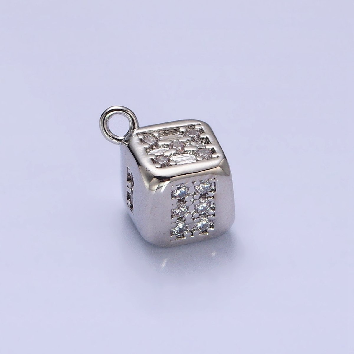 Gold, Silver Micro Paved CZ Lucky Dice Gambling Las Vegas Inspired Charm in Gold & Silver | AC516 AC517