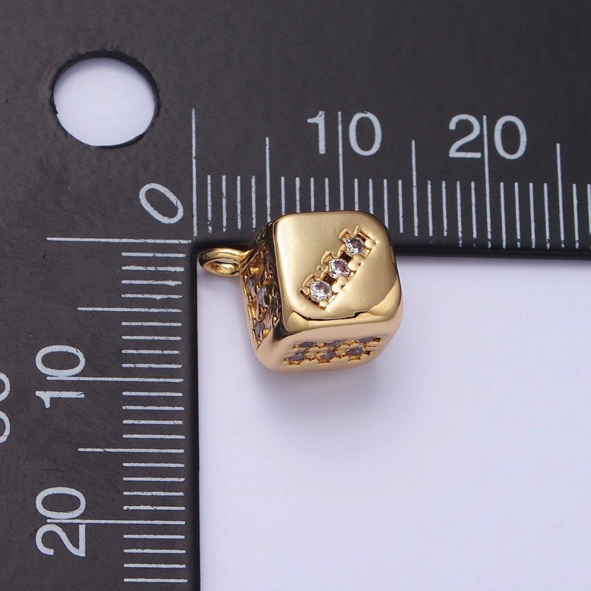 Gold, Silver Micro Paved CZ Lucky Dice Gambling Las Vegas Inspired Charm in Gold & Silver | AC516 AC517