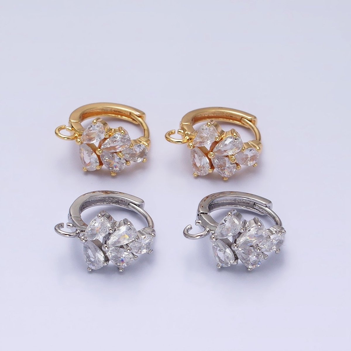 Gold, Silver Multiple Clear Marquise Huggie Open Loop Earrings Supply Open Link Earring | Z-292 Z-293