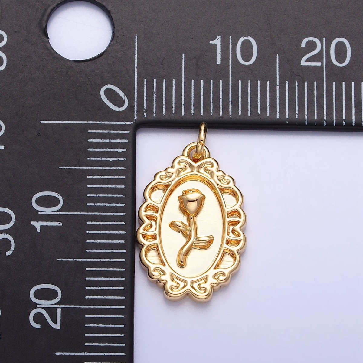 Gold, Silver Nature Rose Flower Oval Frame Charm in Gold & Silver | AC-761 AC-762