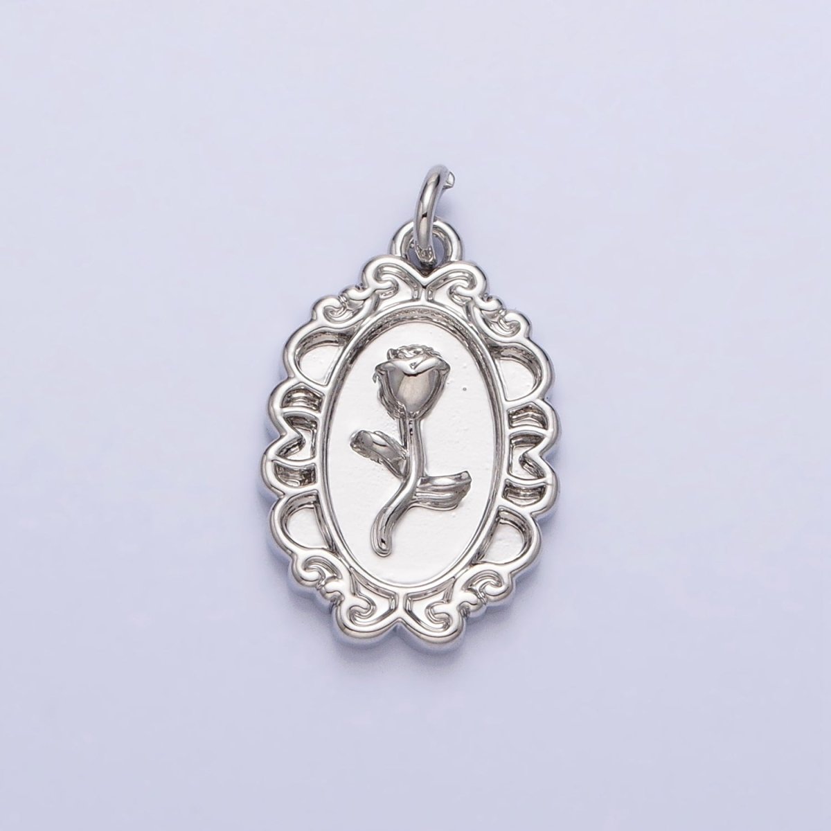 Gold, Silver Nature Rose Flower Oval Frame Charm in Gold & Silver | AC-761 AC-762