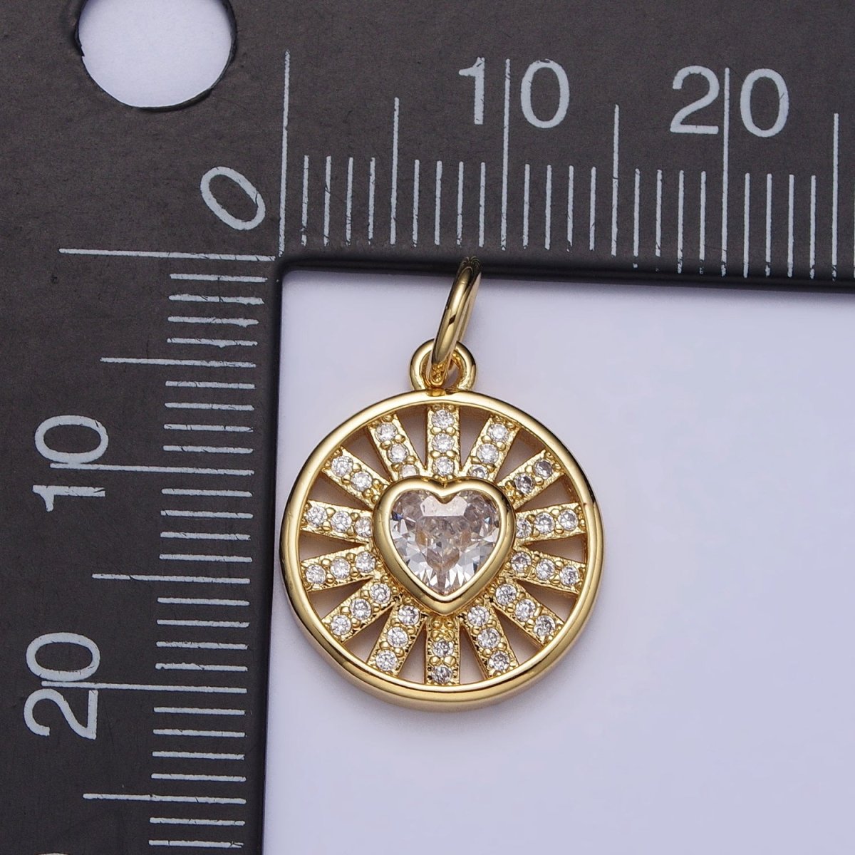 Gold, Silver Radiant Heart Clear CZ Micro Paved Bar Open Round Charm | AC974 AC1032