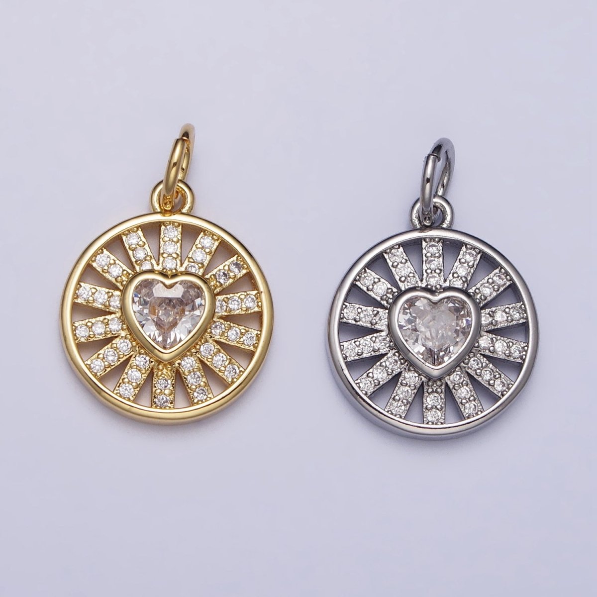 Gold, Silver Radiant Heart Clear CZ Micro Paved Bar Open Round Charm | AC974 AC1032