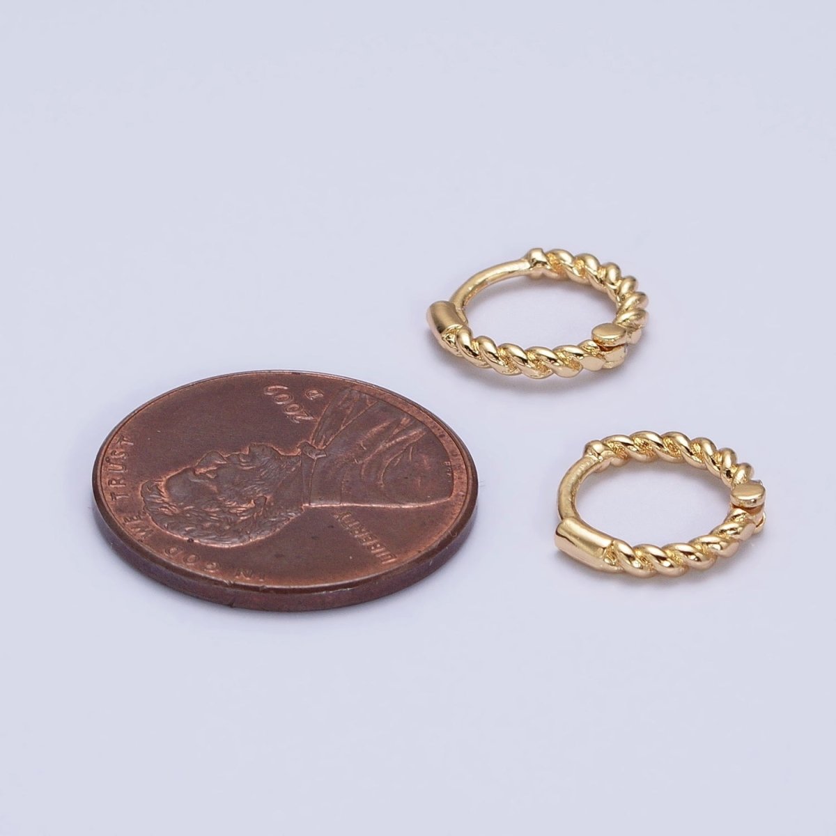 Gold, Silver Twisted Croissant Thin 11mm Cartilage Huggie Earrings | AB944 AB945