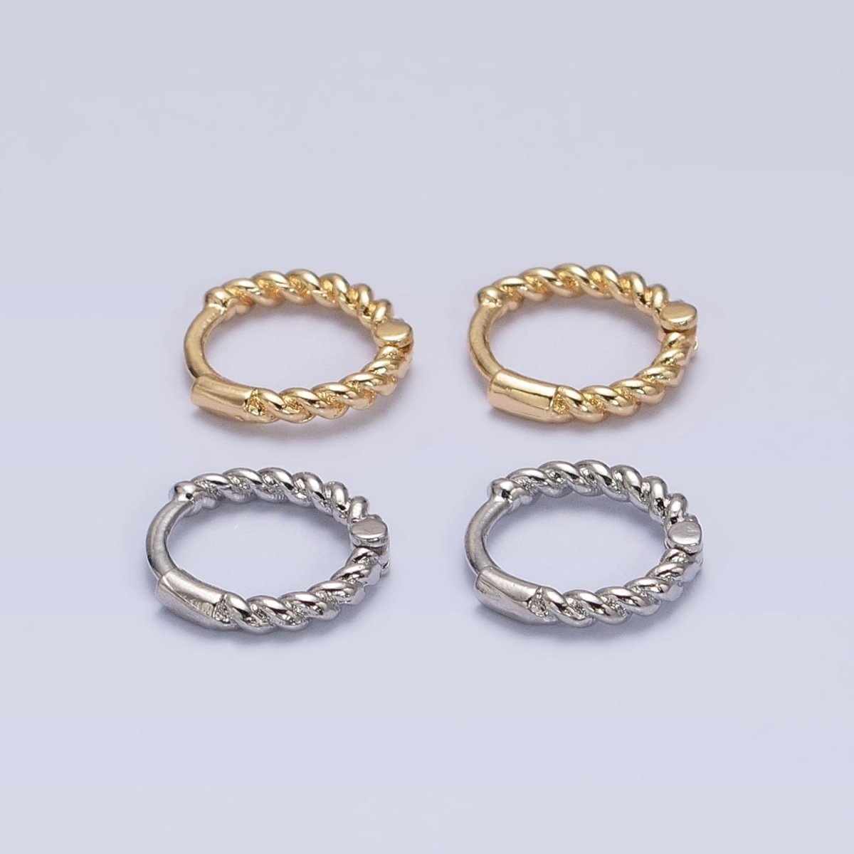 Gold, Silver Twisted Croissant Thin 11mm Cartilage Huggie Earrings | AB944 AB945