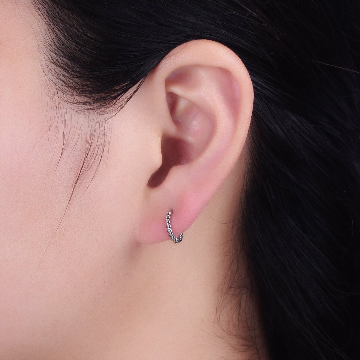 Gold, Silver Twisted Croissant Thin 11mm Cartilage Huggie Earrings | AB944 AB945