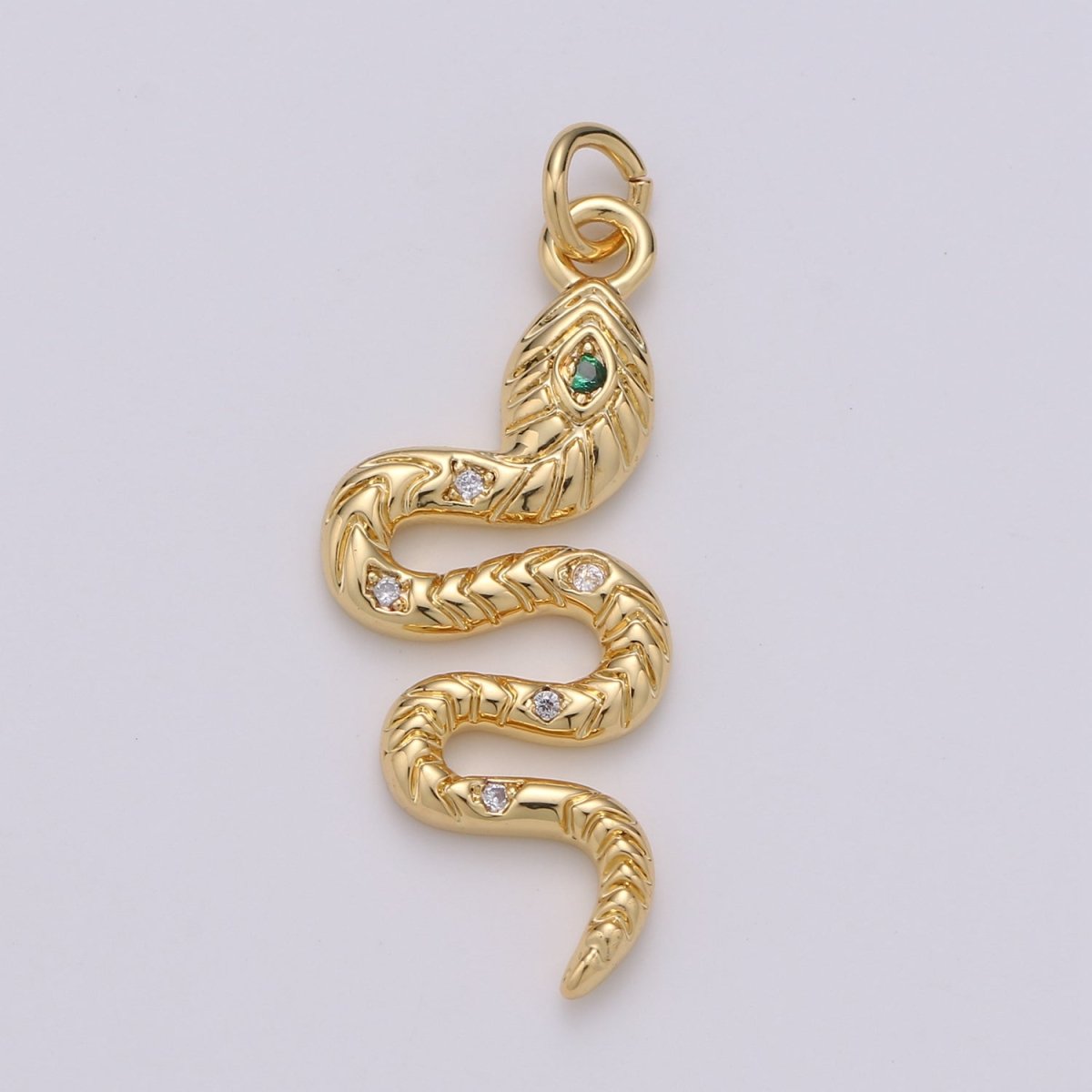 Gold Snake Charm, 24K Gold Filled Snake Pendant for Necklace Making, 35x14mm, Green Serpent Micro CZ Pave Charm, Jewelry Finding,E-115
