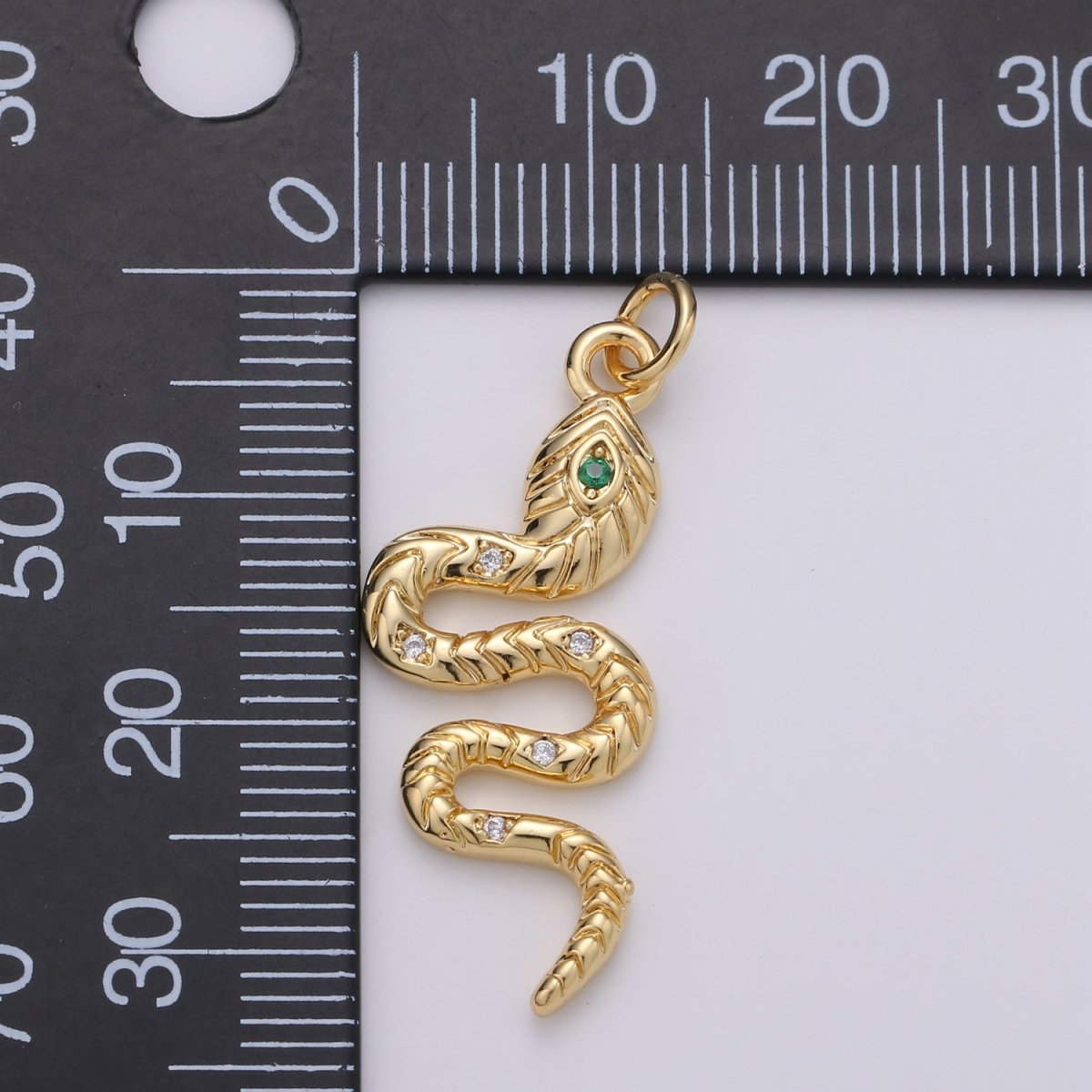 Gold Snake Charm, 24K Gold Filled Snake Pendant for Necklace Making, 35x14mm, Green Serpent Micro CZ Pave Charm, Jewelry Finding,E-115