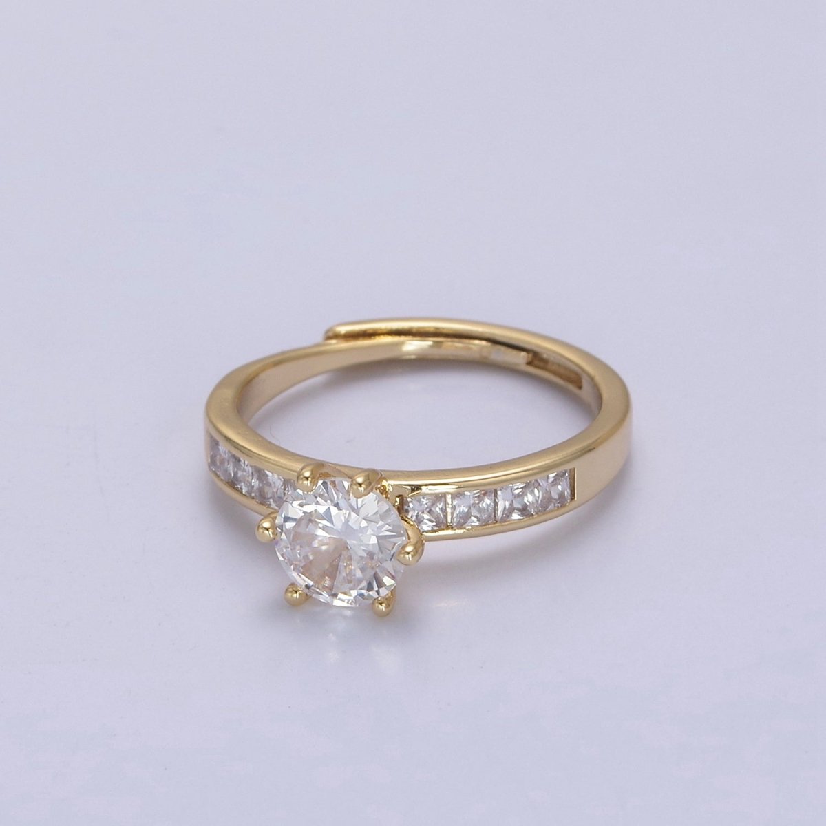 Gold solitaire ring for women with cubic zirconia stones engagement ring U-492