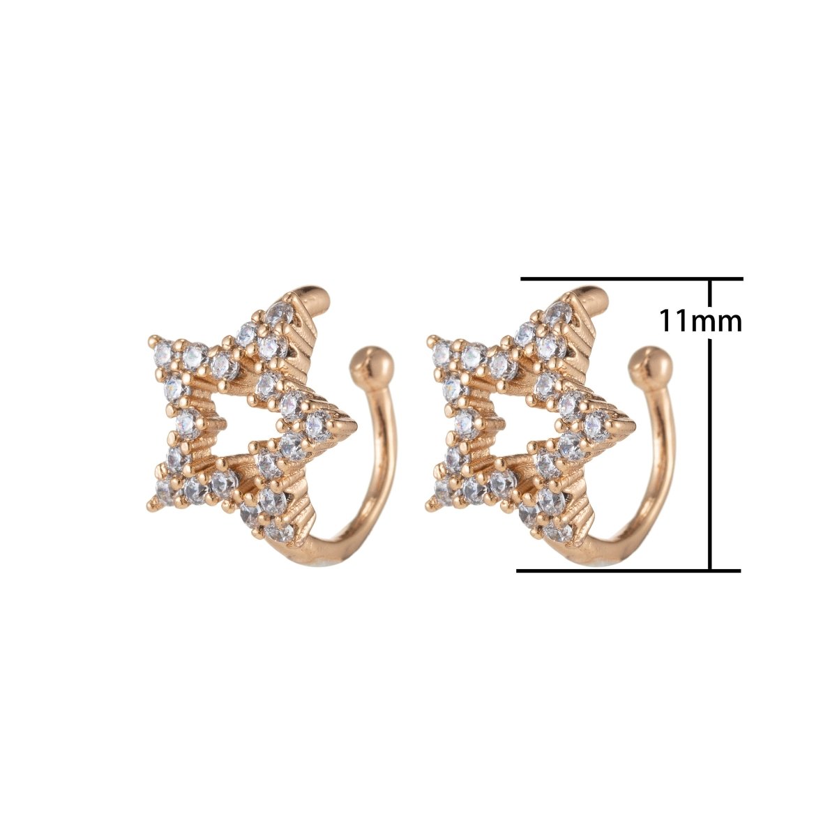 Gold Sparkling CZ Star Cuff Earrings for Women Clip On Ears No Piercing Cartilage Earrings AI-053