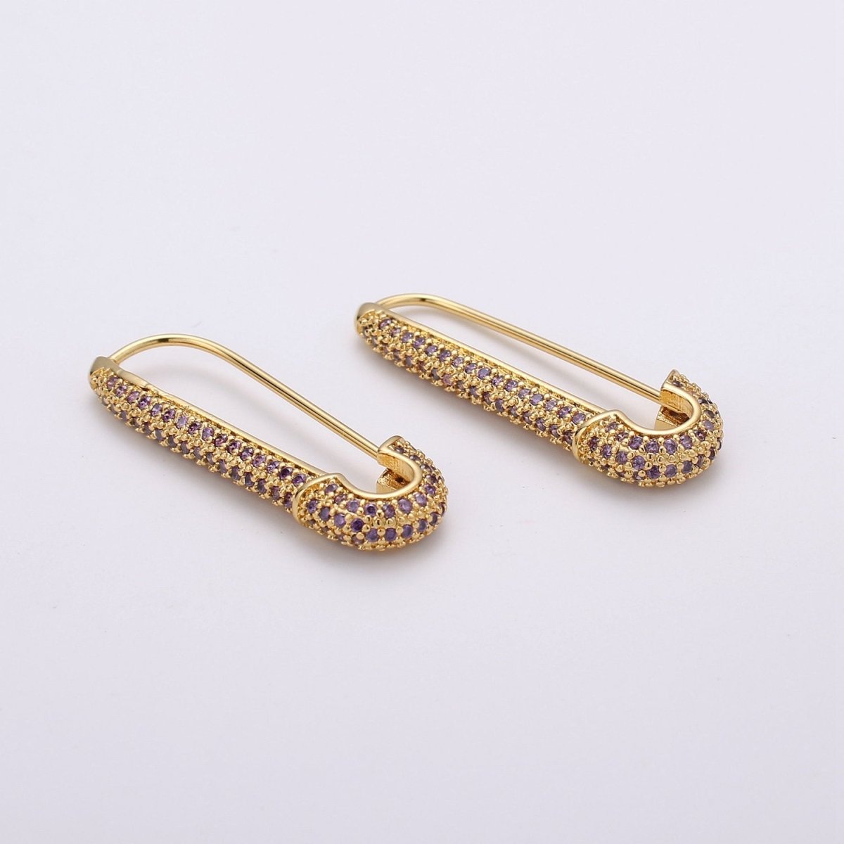 Gold Sparkly safety pin Pendant- medium safety pins Charm Holder pave safety for Bridal Jewelry minimal modern Supply K-604 - K-610