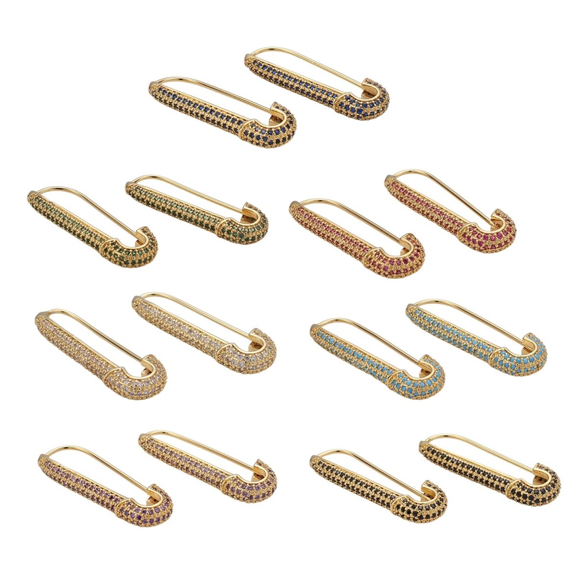 Gold Sparkly safety pin Pendant- medium safety pins Charm Holder pave safety for Bridal Jewelry minimal modern Supply K-604 - K-610