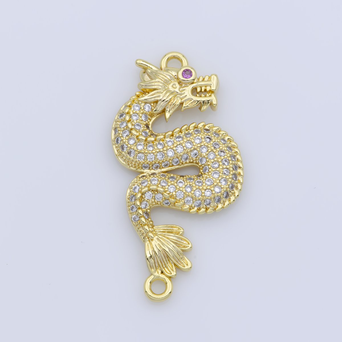 Gold Spirit Mythical Majesty Dragon Chinese Legend Belief DIY Cubic Zirconia Bracelet Charm Bead Finding CONNECTOR For Jewelry Making F-245