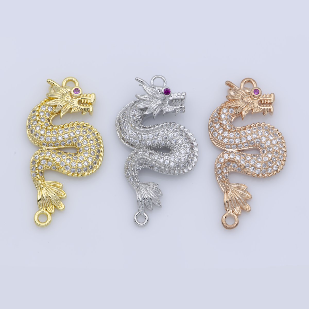 Gold Spirit Mythical Majesty Dragon Chinese Legend Belief DIY Cubic Zirconia Bracelet Charm Bead Finding CONNECTOR For Jewelry Making F-245