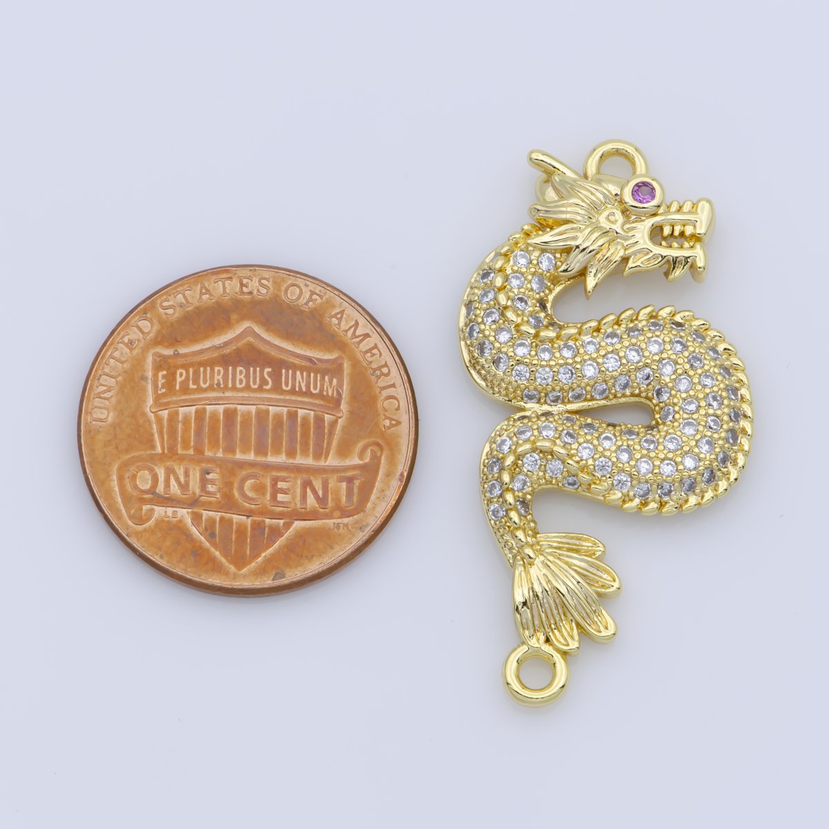 Gold Spirit Mythical Majesty Dragon Chinese Legend Belief DIY Cubic Zirconia Bracelet Charm Bead Finding CONNECTOR For Jewelry Making F-245