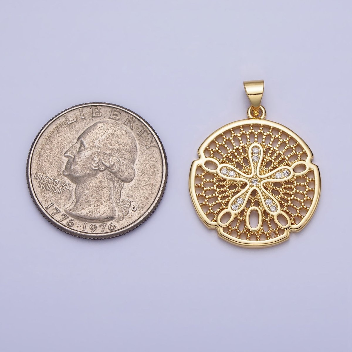 Gold Splat Flower Beaded Filigree Geometric Round Pendant | AA153