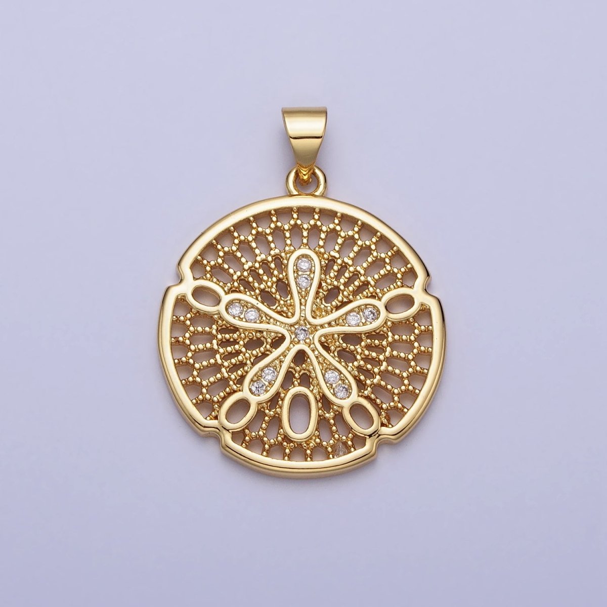 Gold Splat Flower Beaded Filigree Geometric Round Pendant | AA153