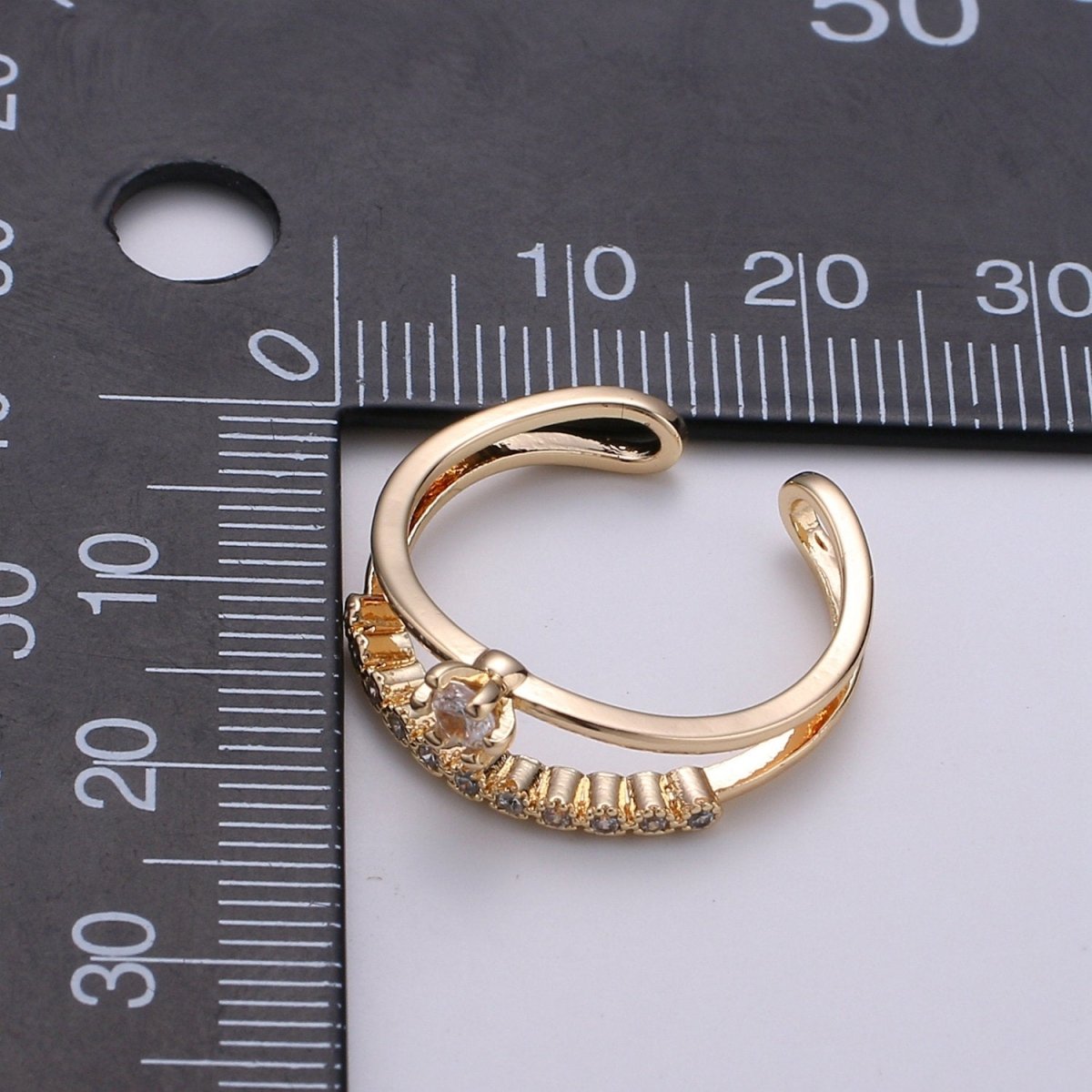 Gold Stack Ring | Minimalist Ring | Dainty Fine Ring or Delicate Wedding Ring | Open Ring | Adjustable Ring | Micro Pave CZ Ring  R-062