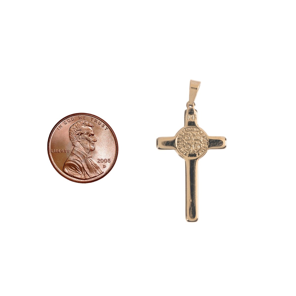 Gold Stainless Steel Cross, Jesus Christ, Saint Benedict Cross Medal, Bails Findings for Earring Necklace Jewelry Making Supplies J-472