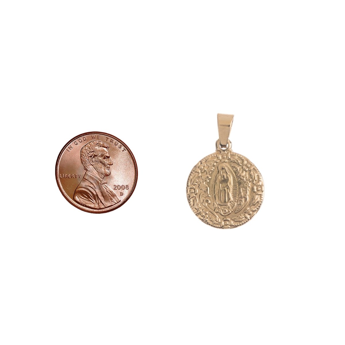 Gold Stainless Steel Dainty Holy Virgin Mother Mary, Intricate Flower Lady Guadalupe Medallion Pendant Catholic Religious Jewelry J-471