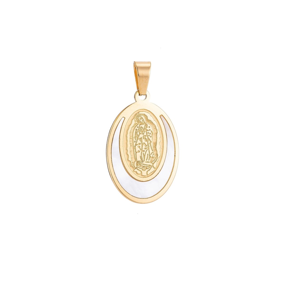 Gold Stainless Steel Mother Mary Pray for Us Necklace Pendant Charm Bails Findings for Jewelry Making J-331