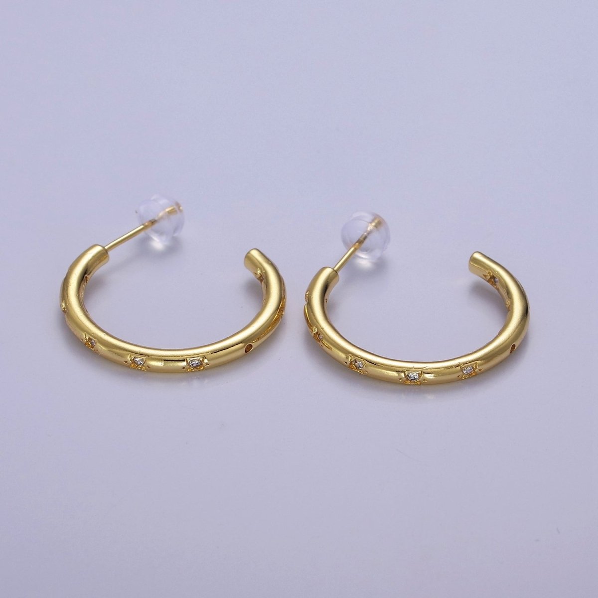 Gold Star Hoop Earring Cz Star Earring Celestial Starburst Everyday Jewelry V-167 V-168 V-169