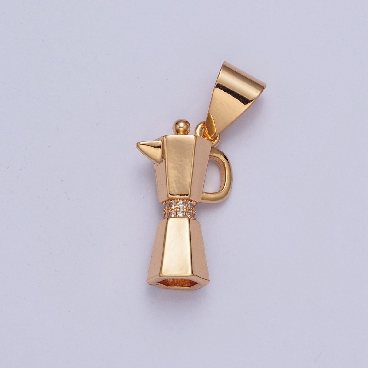Gold Stovetop Expresso Coffee Maker Pot Micro Paved CZ Charm | X-367