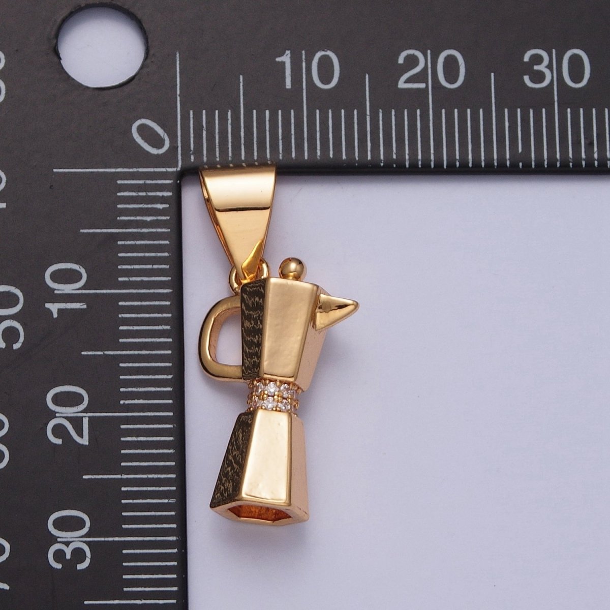 Gold Stovetop Expresso Coffee Maker Pot Micro Paved CZ Charm | X-367
