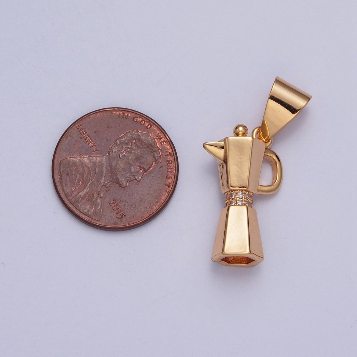 Gold Stovetop Expresso Coffee Maker Pot Micro Paved CZ Charm | X-367