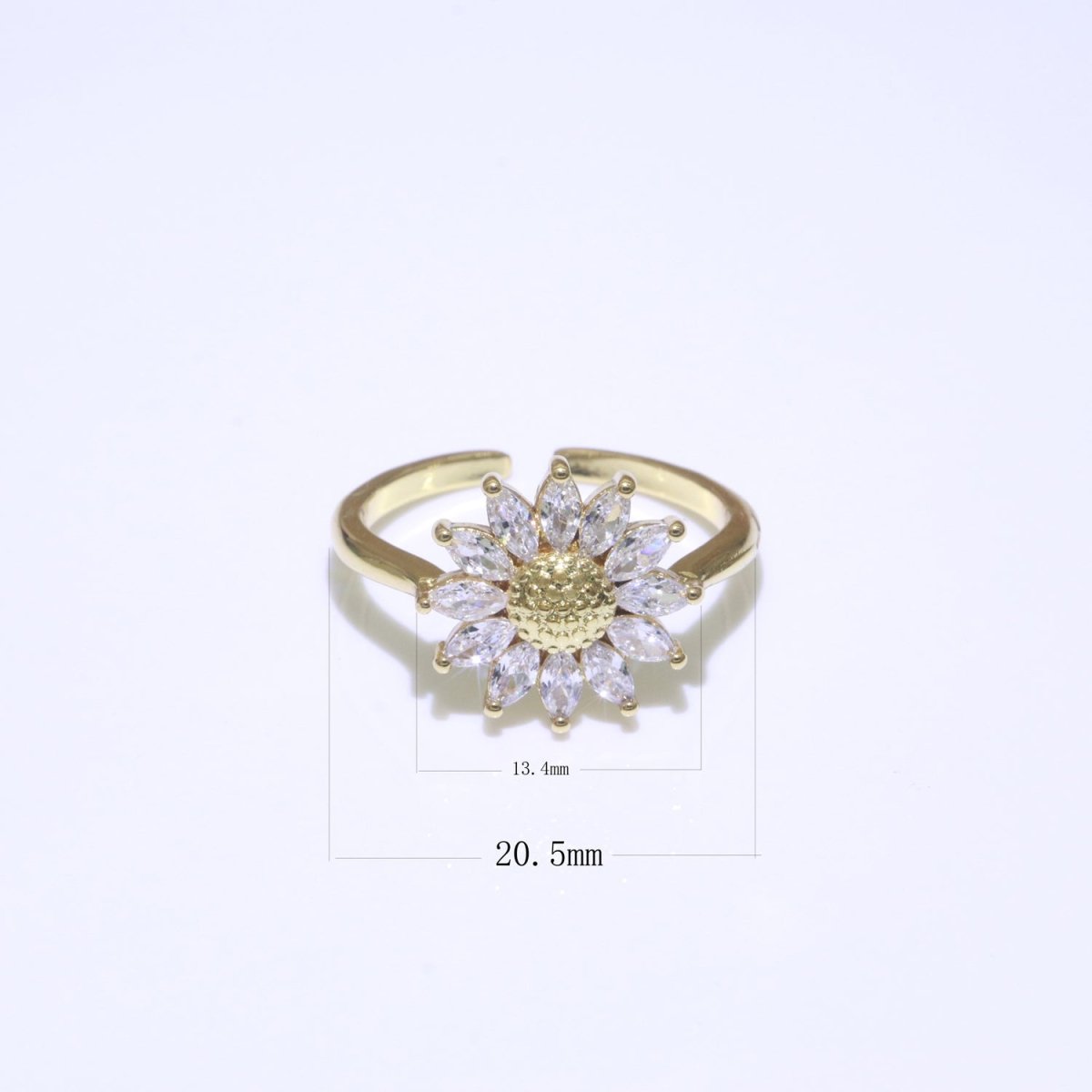 Gold Sun Flower Ring 14k Gold Filed Dainty Ring Cz Open Adjustable Minimalist Ring Stackable Jewelry O-361