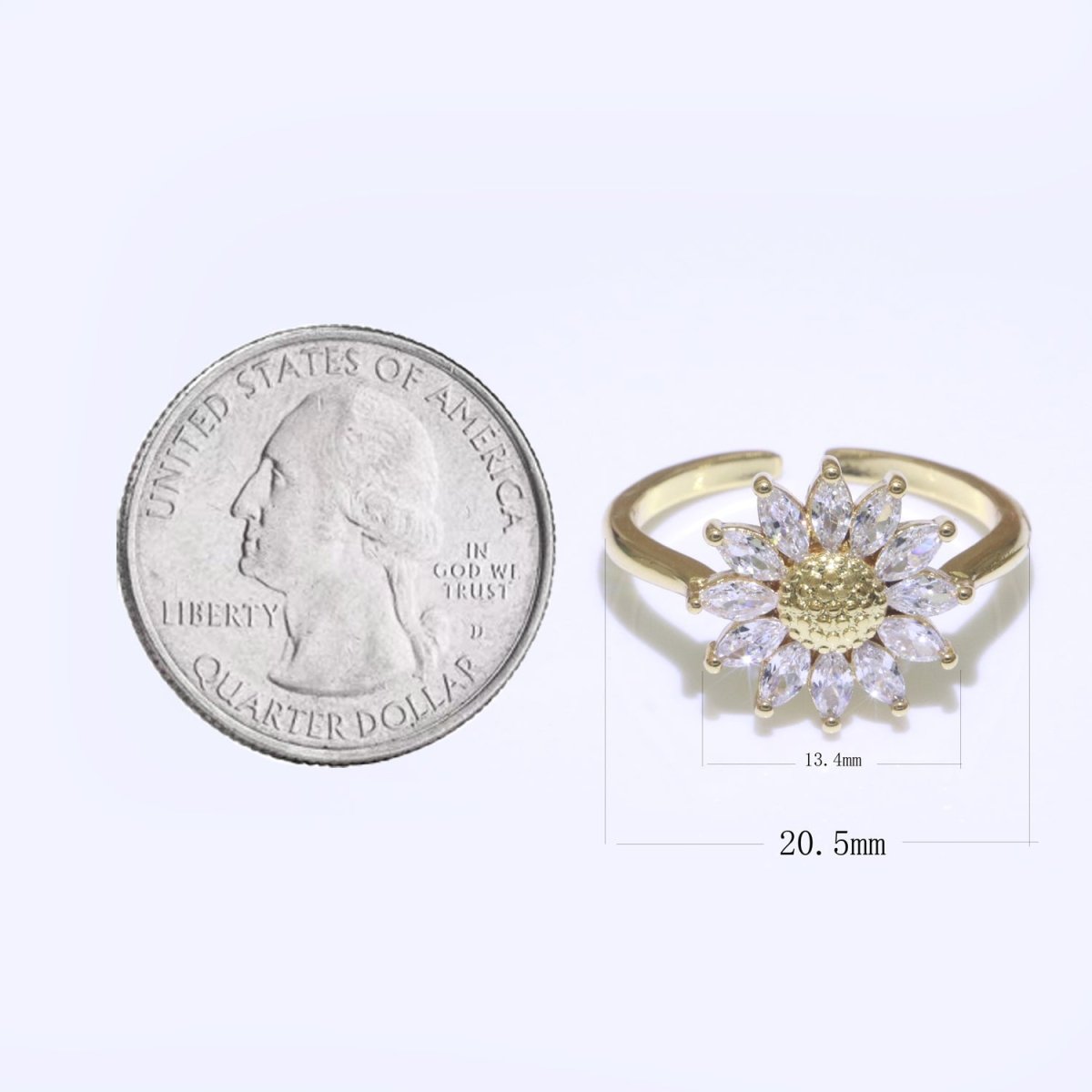 Gold Sun Flower Ring 14k Gold Filed Dainty Ring Cz Open Adjustable Minimalist Ring Stackable Jewelry O-361