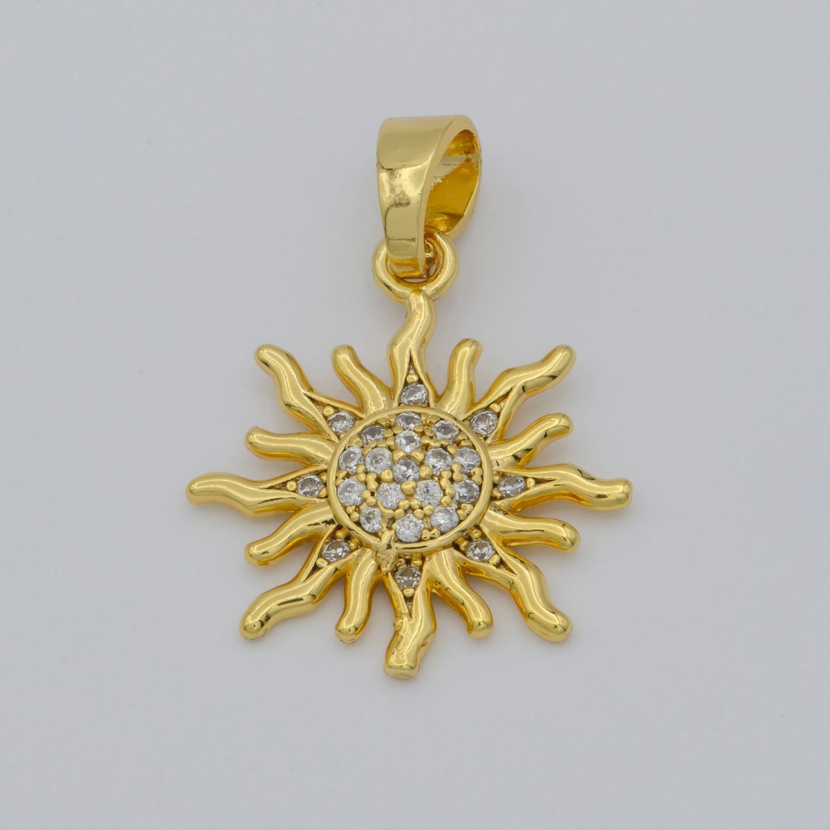 Gold Sunburst Sunshine Pave Cubic Zirconia Gold Filled Pendants for DIY Jewelry Making H-539