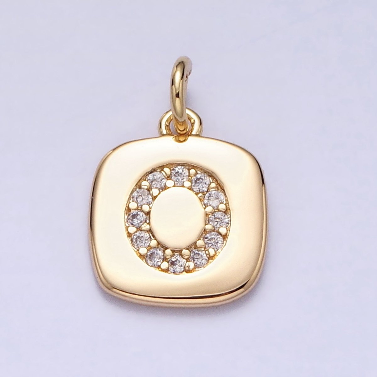 Gold Tag Square CZ Clear Micro Paved Initial Alphabet Dainty Personalized Name Tag Charm | A198-A210