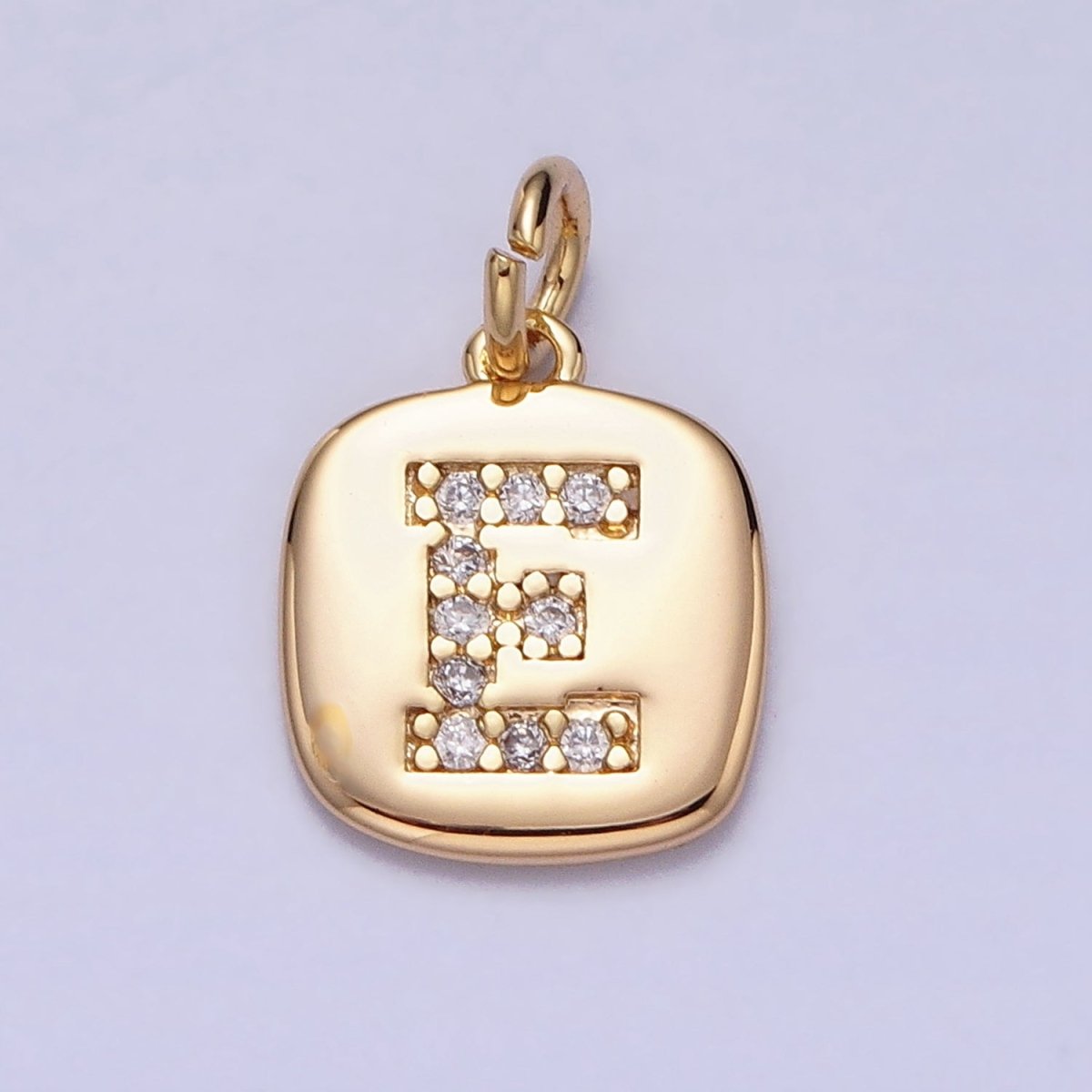 Gold Tag Square CZ Clear Micro Paved Initial Alphabet Dainty Personalized Name Tag Charm | A198-A210