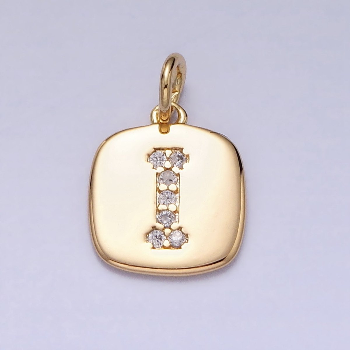 Gold Tag Square CZ Clear Micro Paved Initial Alphabet Dainty Personalized Name Tag Charm | A198-A210