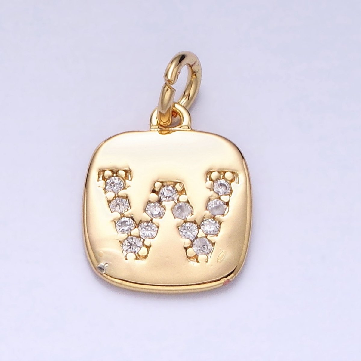Gold Tag Square CZ Clear Micro Paved Initial Alphabet Dainty Personalized Name Tag Charm | A198-A210