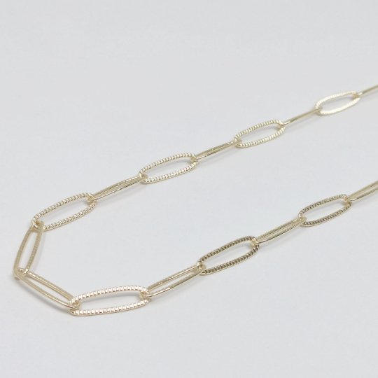 Gold Textured Oval Paper Clip Chain, 16K Gold Filled by Yard For Necklace Waist Bracelet Anklet Component Supply | ROLL-419