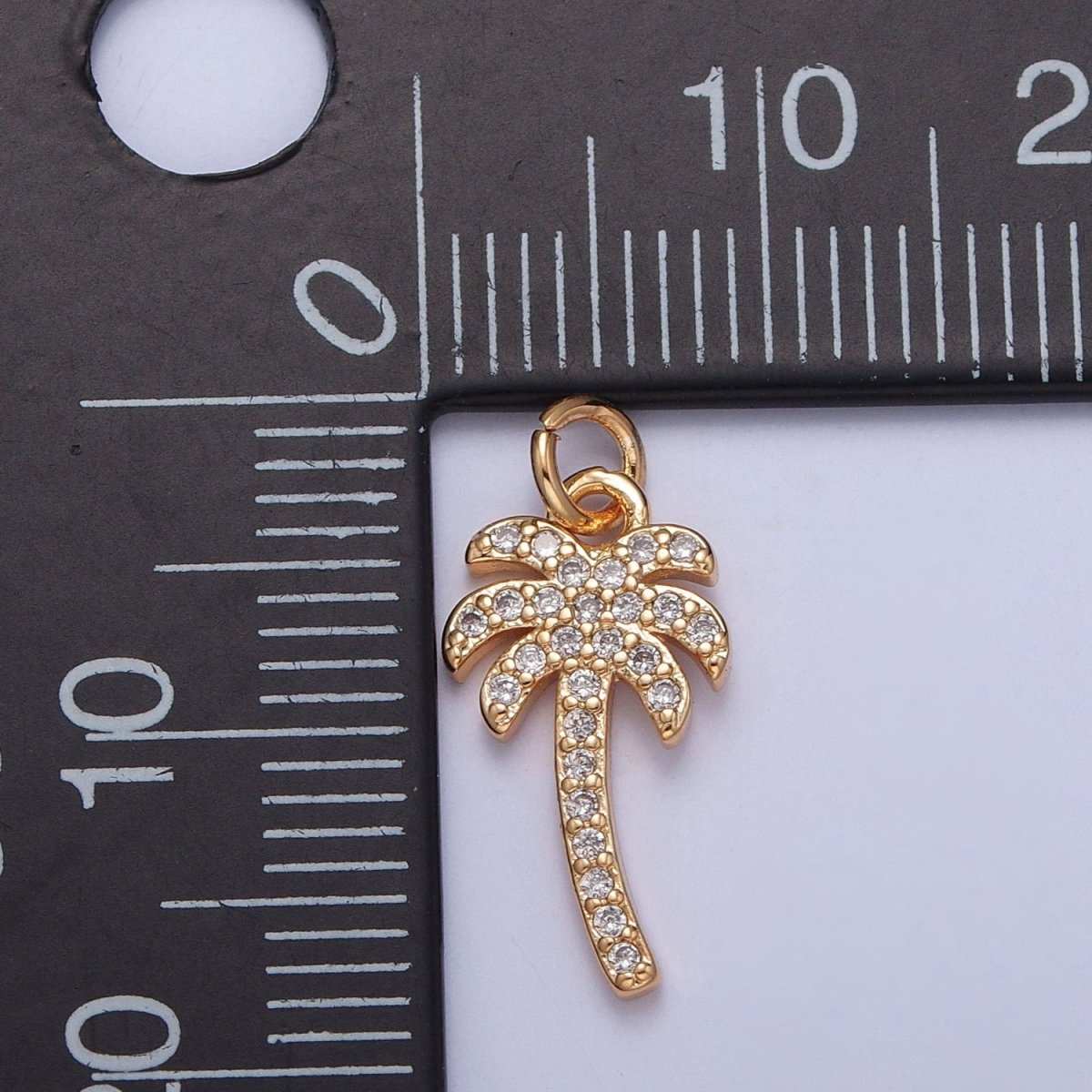 Gold Tropical Beach Palm Tree Micro Paved Cubic Zirconia Charm For Summer Jewelry | X-261