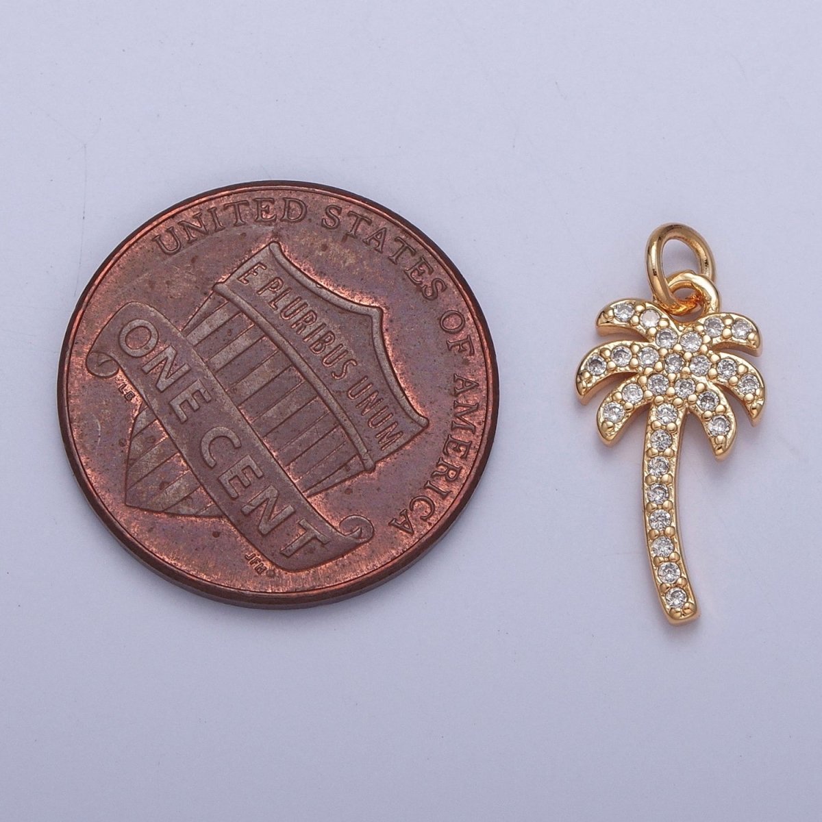 Gold Tropical Beach Palm Tree Micro Paved Cubic Zirconia Charm For Summer Jewelry | X-261
