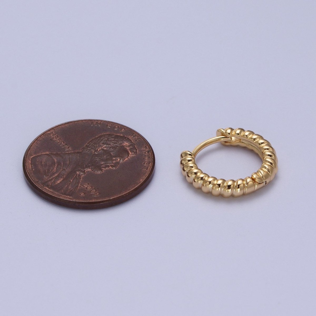 Gold Twisted Croissant 14mm Huggie Minimalist Earrings | V-016