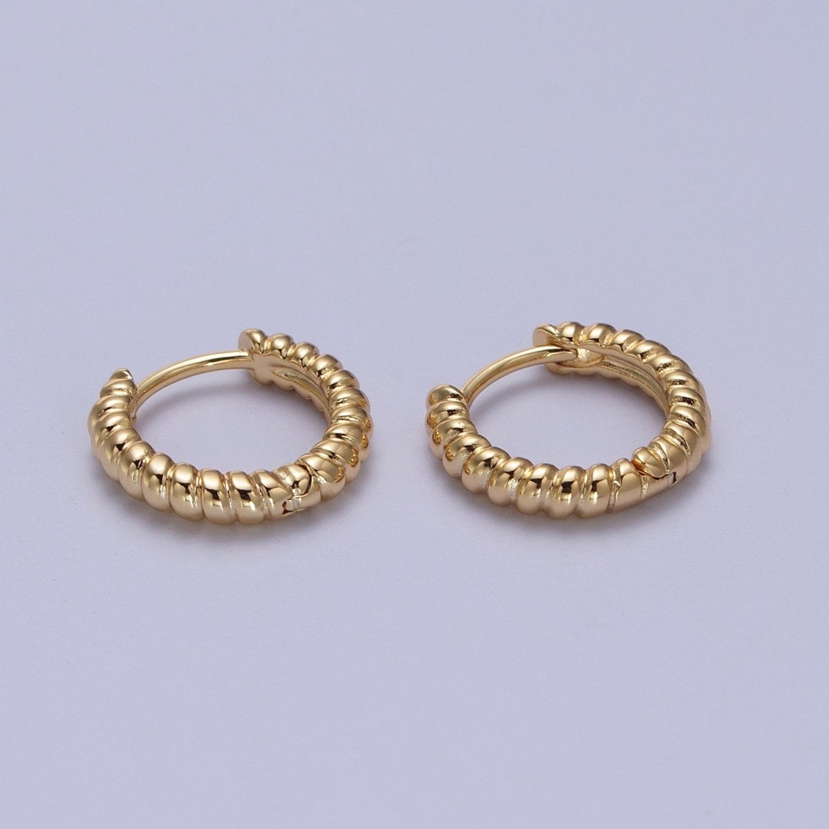 Gold Twisted Croissant 14mm Huggie Minimalist Earrings | V-016