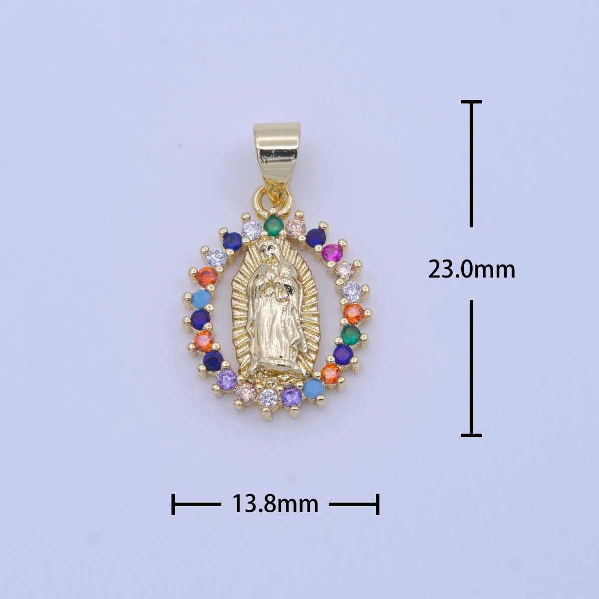 Gold Virgin Mary Lady Guadalupe Open Opal Multicolor CZ Religious Pendant H-251