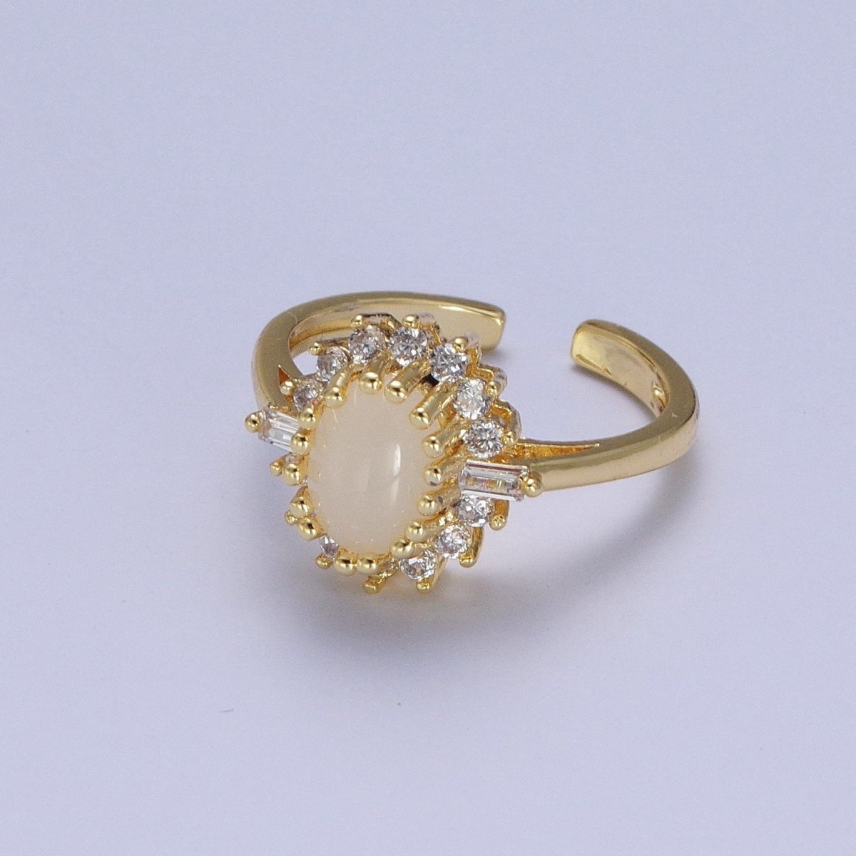 Gold White Gemstone Clear Cubic Zirconia Celestial Sun Flower Adjustable Ring S-247