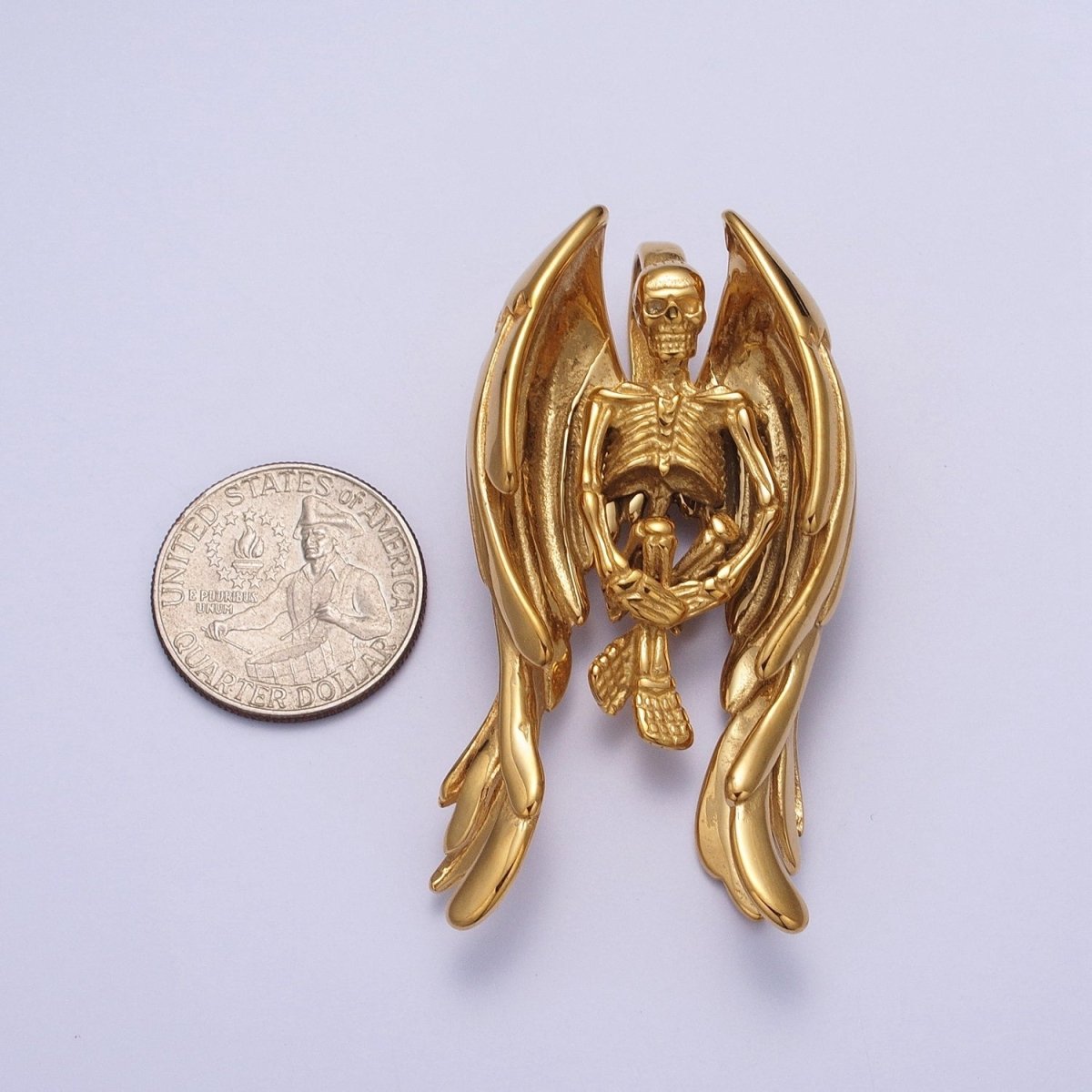 Gothic Winged Skeleton Stainless Steel Pendant in Gold & Silver | X-665 X-666