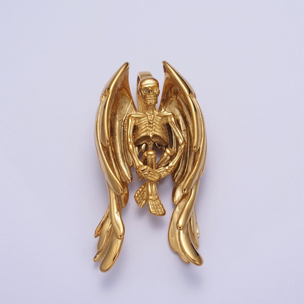 Gothic Winged Skeleton Stainless Steel Pendant in Gold & Silver | X-665 X-666