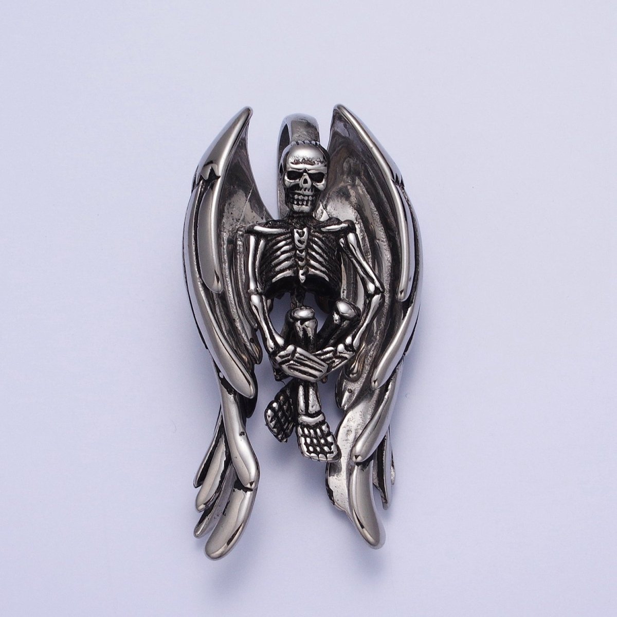 Gothic Winged Skeleton Stainless Steel Pendant in Gold & Silver | X-665 X-666