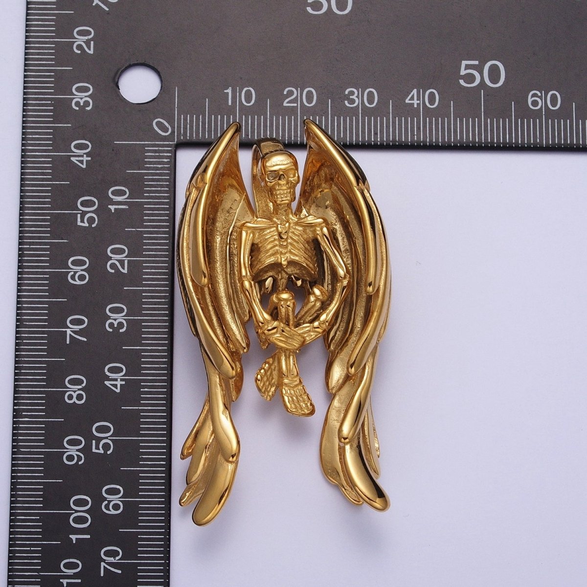 Gothic Winged Skeleton Stainless Steel Pendant in Gold & Silver | X-665 X-666