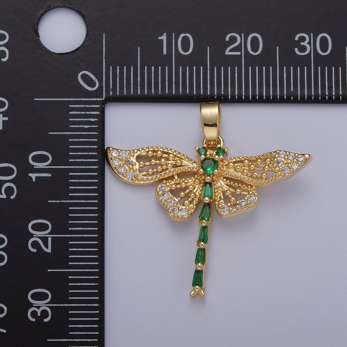 Green Emerald CZ Dragon Fly Necklace Charm Gold Insect Pendant Jewelry X-324