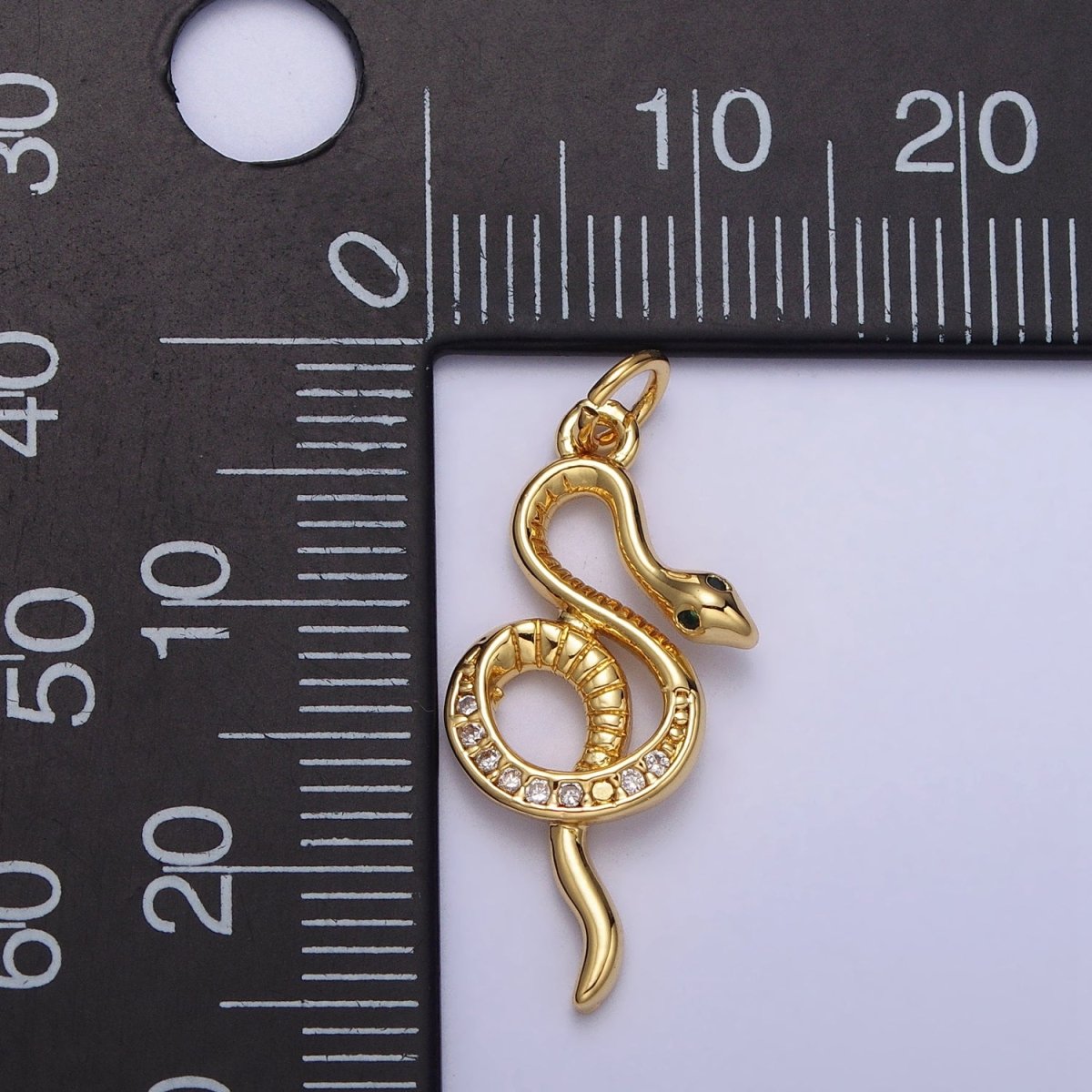 Green-Eyed Slithering Clear Micro Paved CZ Snake Serpent Gold Charm | AC218